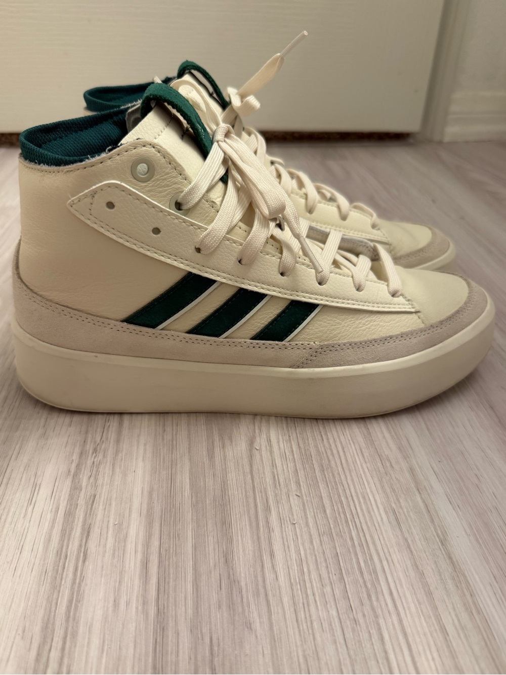 adidas ZNSORED Men's Size 7.5 High Top Lace Up Leather Sneakers Off White/Green